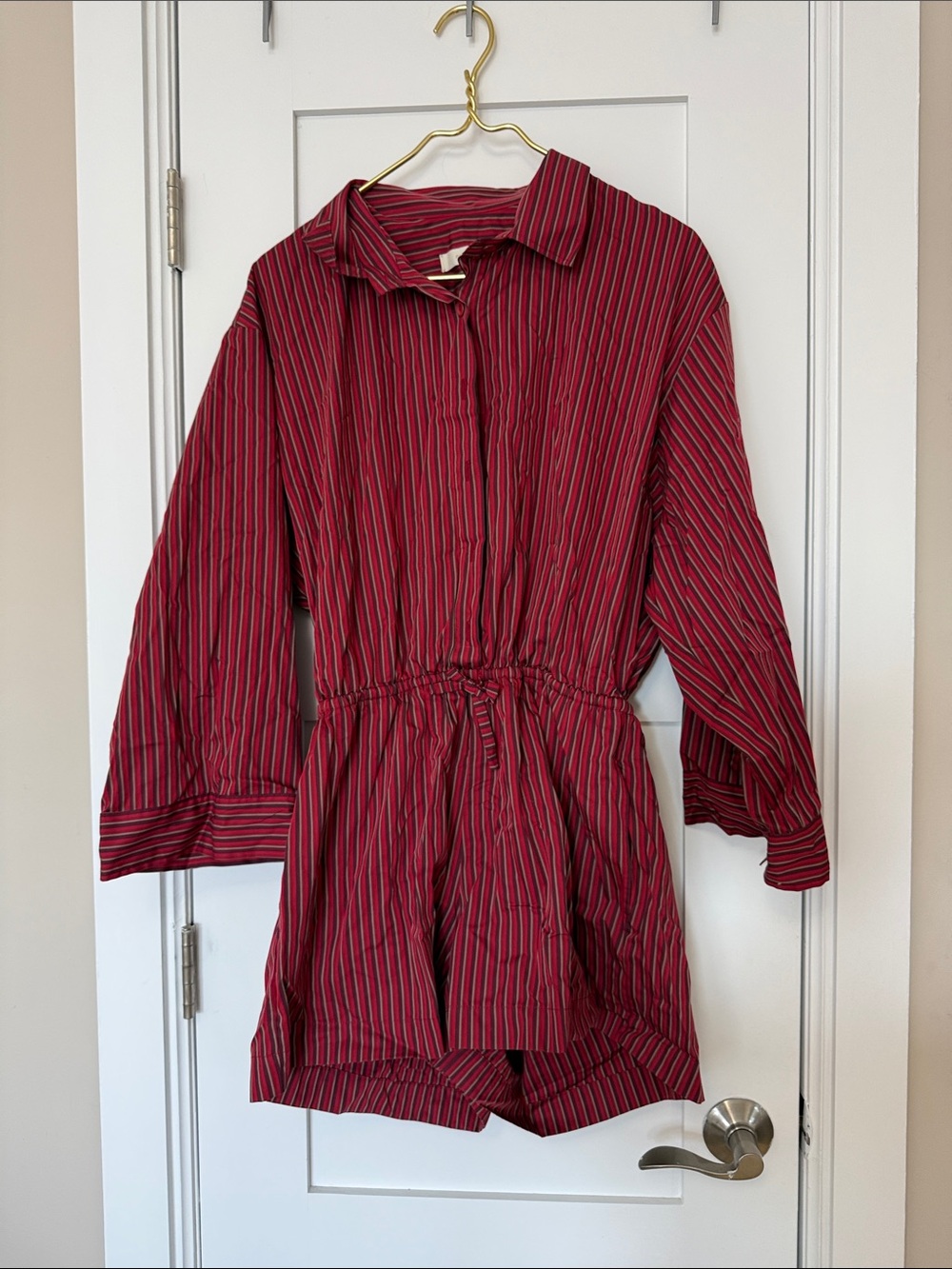 Striped Red Button Romper